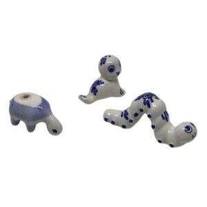 Delft Inspired Blue White Turtle Seal Worm Pottery Ceramic Miniature Collectible